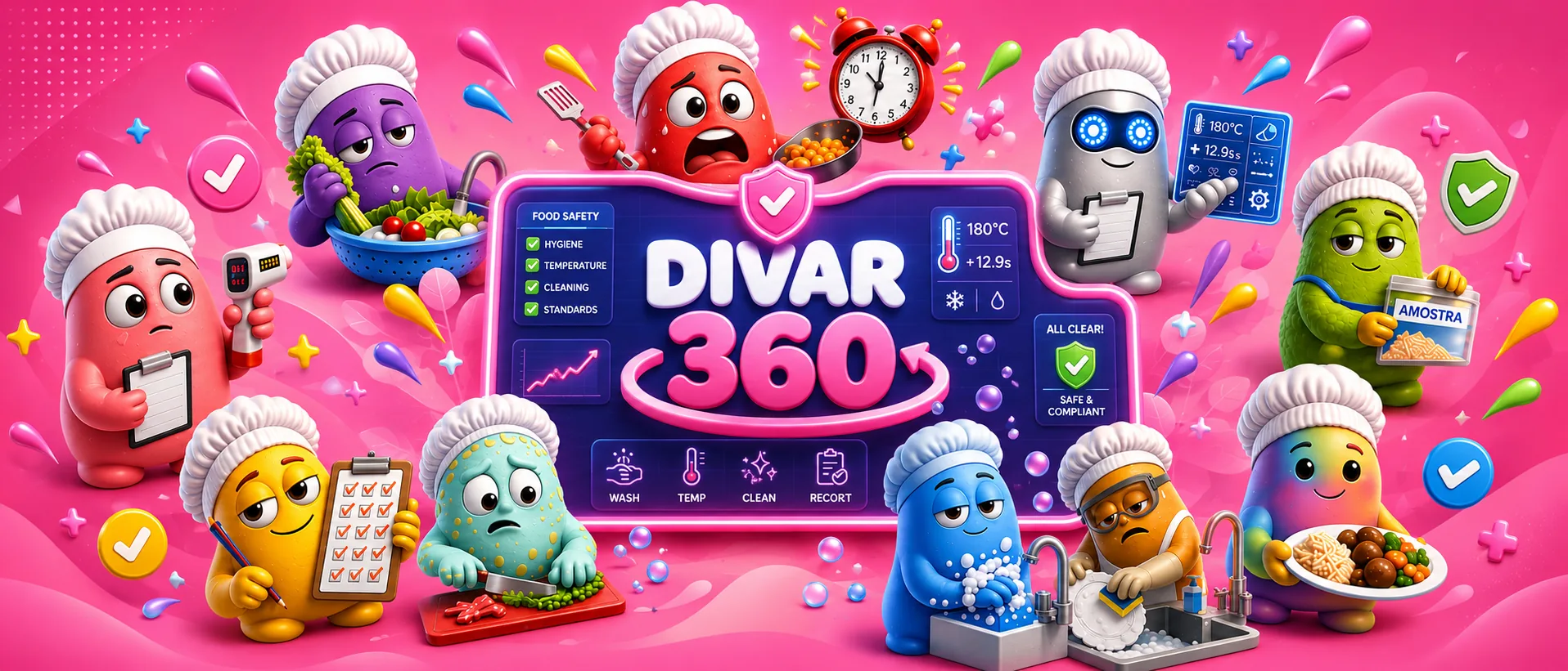 Elenco DIVAR 360 em uma cena gamificada de segurança dos alimentos